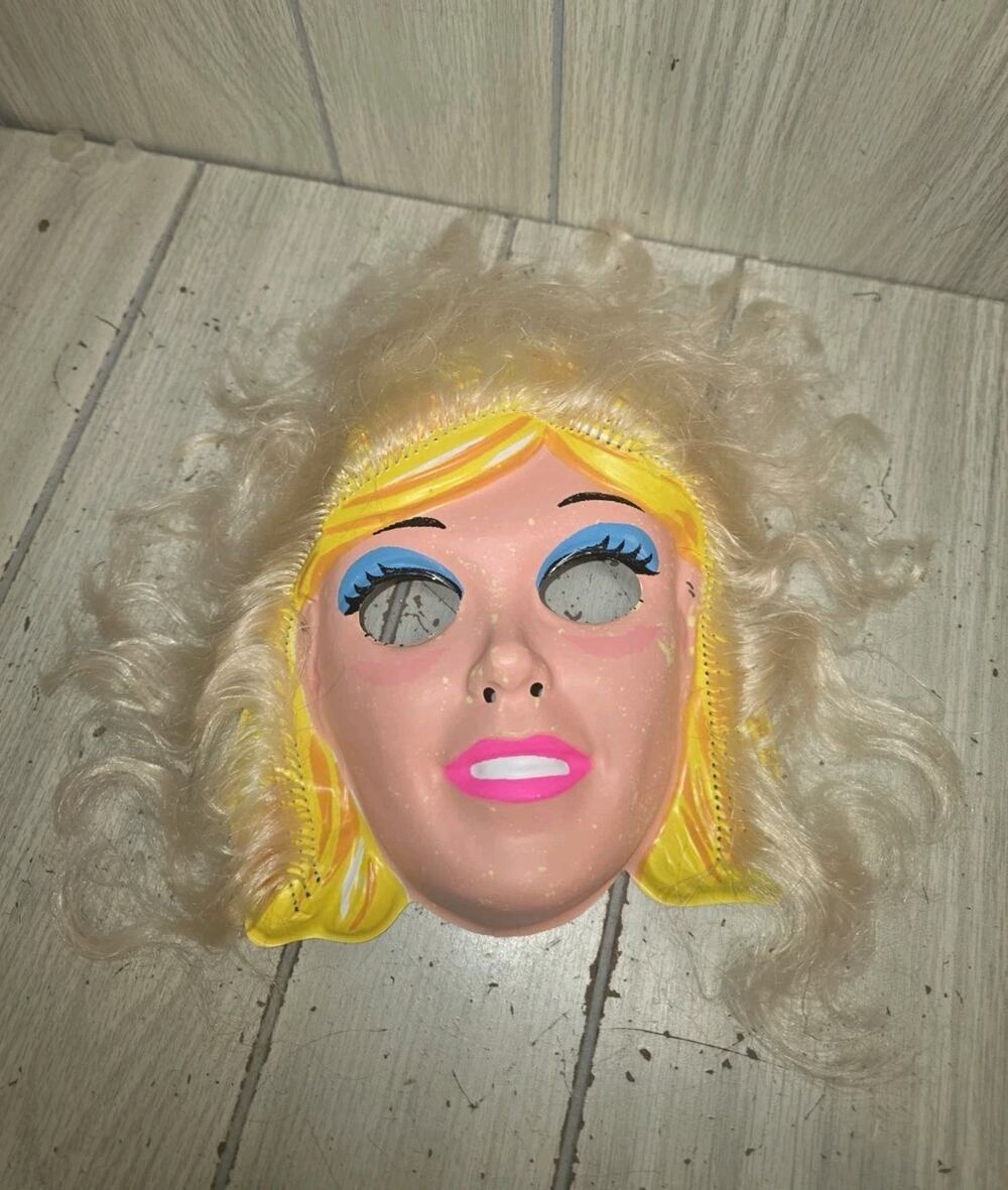 Vintage 1978 Barbie Plastic Halloween Mask Hair Costume Spooky Season FLAW READ